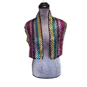 Vintage Oppettes Multicolor Sequin Shrug With Black Crochet Backing & 5% Rubber